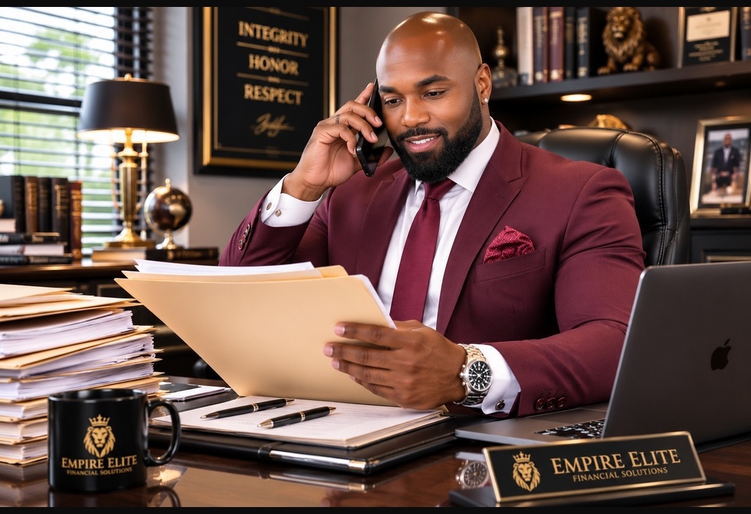 Darin Lyons in the Empire Elite Financial Solutions office